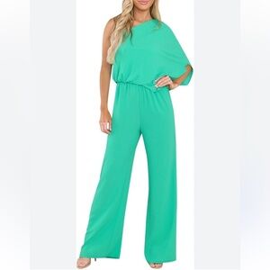 Like New BCBGMaxAzria One Shoulder Green Beautiful Jumpsuit